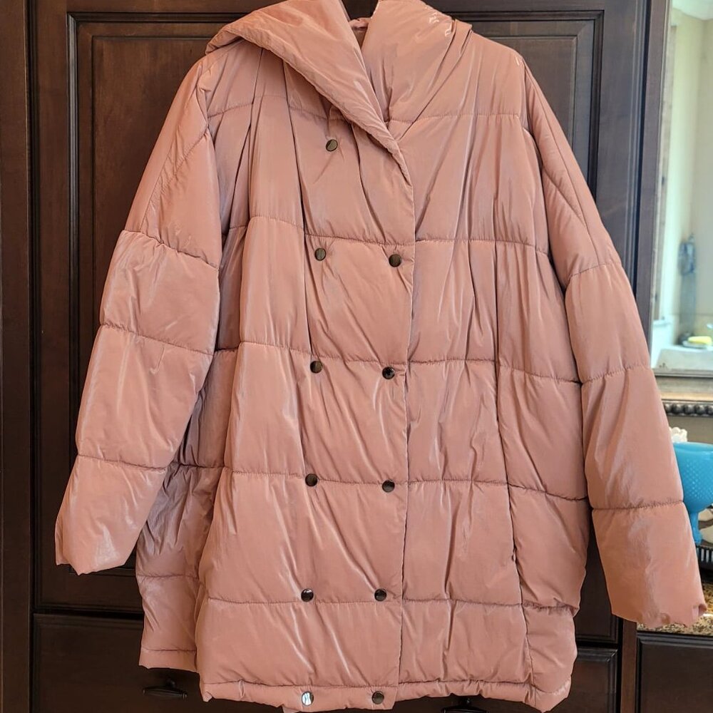 ZARA HOODED PUFFER COAT Pink